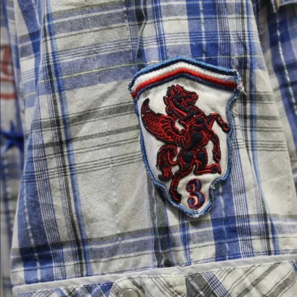 Parish Road Kings Plaid Blue Pearl Snap Metal Studs Embroidered Western Cowboy - Picture 6 of 10